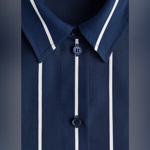 H&M Navy Blue Vertical Stripe Button-Up Shirt